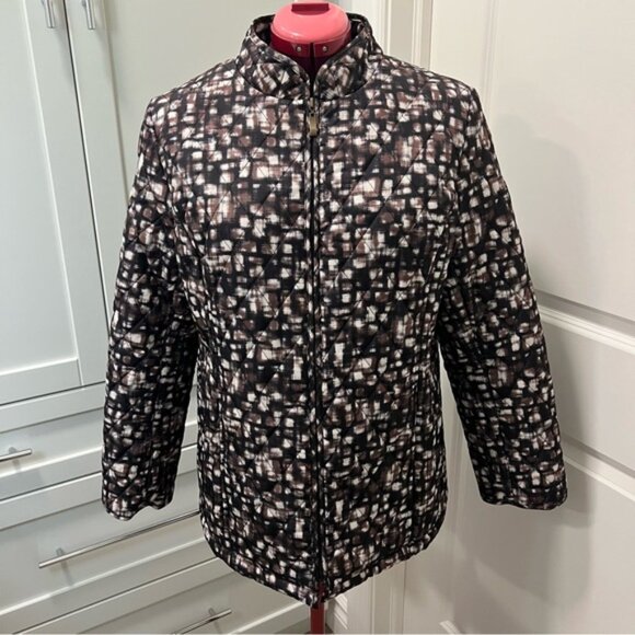 Like New NORTHERN REFLECTIONS Brown Black White Patterned Zipper Puffer Jacket - Picture 1 of 14